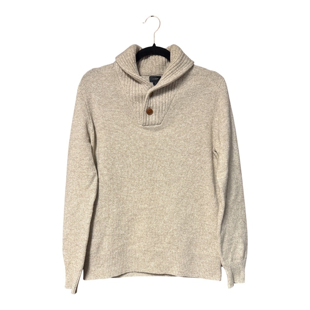 J.Crew Mens 100% Lambswool Shawl Collar Button Sweater Oatmeal Small
